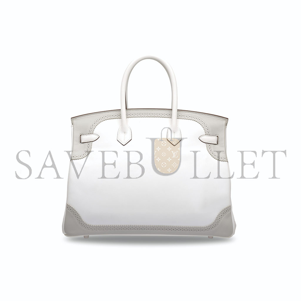 H**mes master birkin 30 swift and togo leather white and gray with gold buckle h082653ck59 (30*22*15cm)